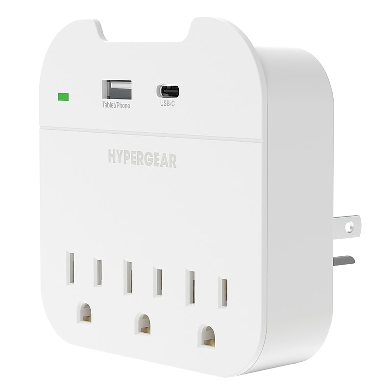 HyperGear 3-AC Outlet and 2-USB Port Multi Plug Outlet Extender Wall Tap with Phone Holder, White (15705) image 1