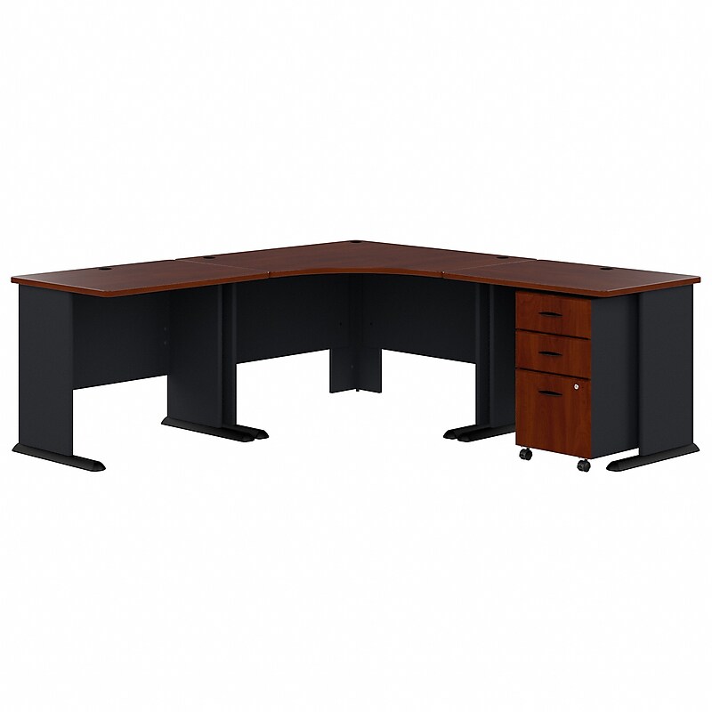 Bush Business Furniture Cubix 84"W Corner Desk with Mobile File Cabinet, Hansen Cherry/Galaxy (SRA041HCSU) image 1