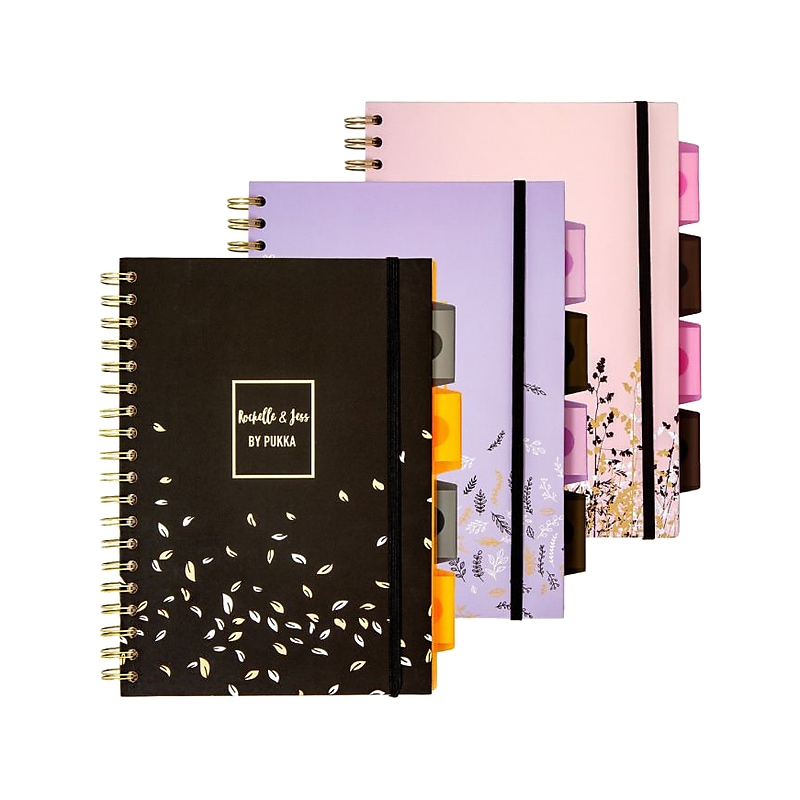 Pukka Pad Rochelle & Jess 5-Subject Subject Notebooks, 6.9" x 9.8", College Ruled, 100 Sheets, Assorted Colors, 3/Pk (9447-ROC) image 1