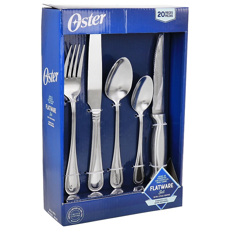 Oster Stainless Steel Flatware Set with Steak Knife, 20 Pieces (935118013M) image 1