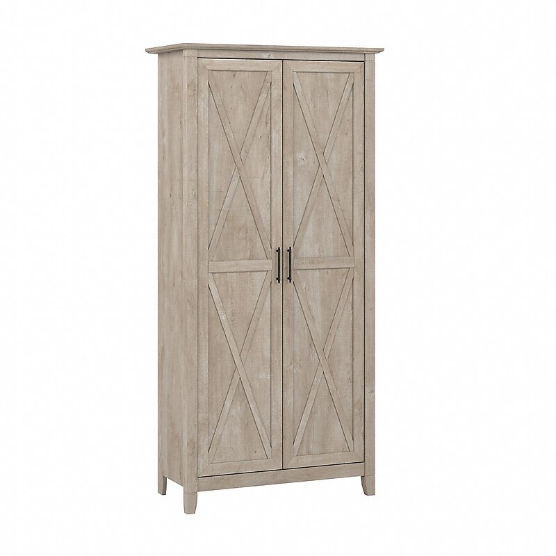 Bush Furniture Key West 66" Tall Storage Cabinet with Doors and 5 Shelves, Washed Gray (KWS266WG-03) image 1