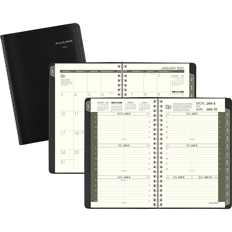 2027 AT-A-GLANCE Recycled 5" x 8" Weekly & Monthly Appointment Book Planner, Faux Leather Cover, Black (70-100G-05-27) image 1