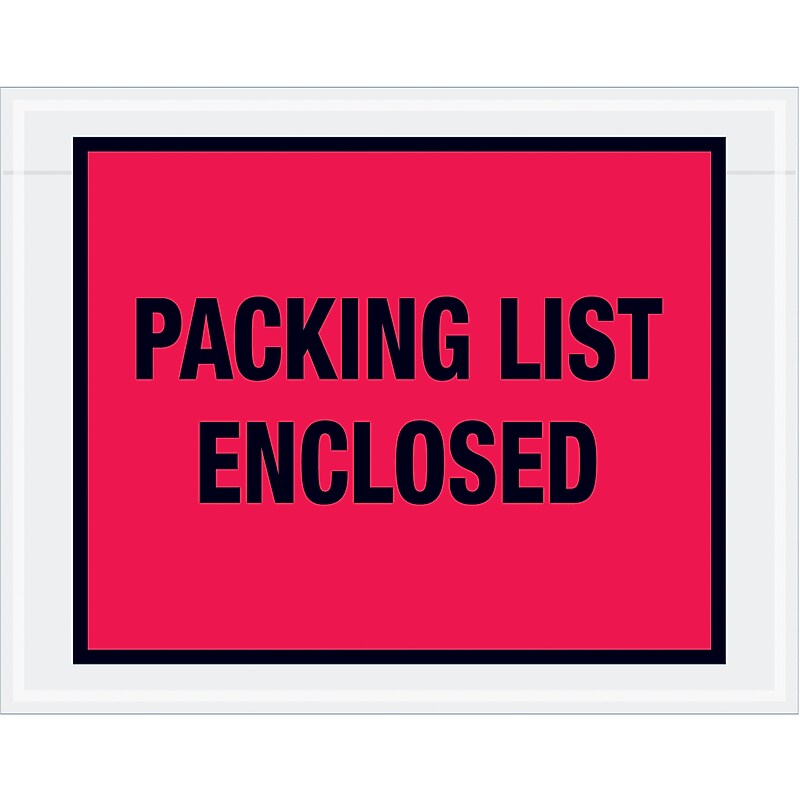 "Packing List Enclosed"Packing List Envelope , 5.5" x 7", Red 1000/Carton (PL406) image 1