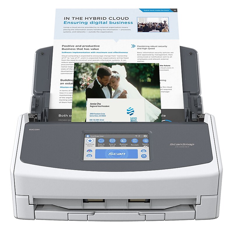 RICOH ScanSnap IX1600 PA03770-B615 Wireless Duplex Document Scanner, White image 1