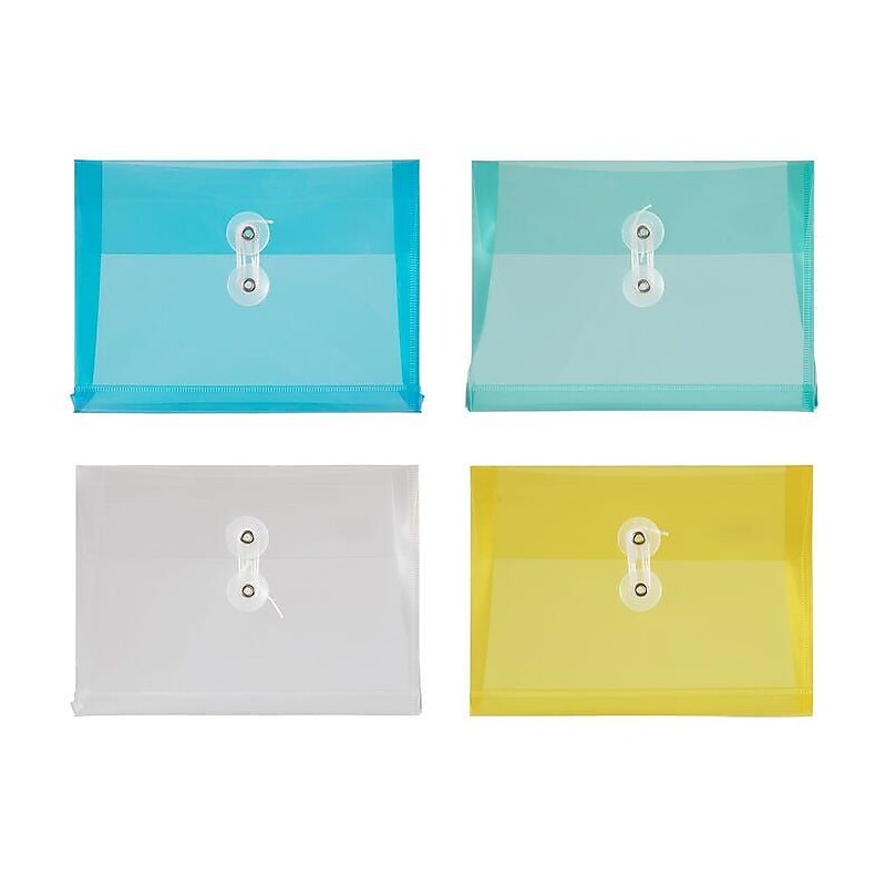 JAM PAPER Plastic Envelopes with Button & String Tie Closure, Index Size, 5 1/2 x 7 1/2, Assorted Colors, 24/Pack (235438681) image 1