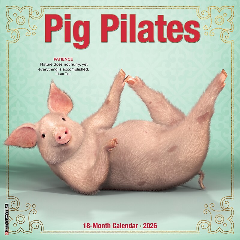2026 Willow Creek Pig Pilates 12" x 12" Monthly Wall Calendar (52389) image 1