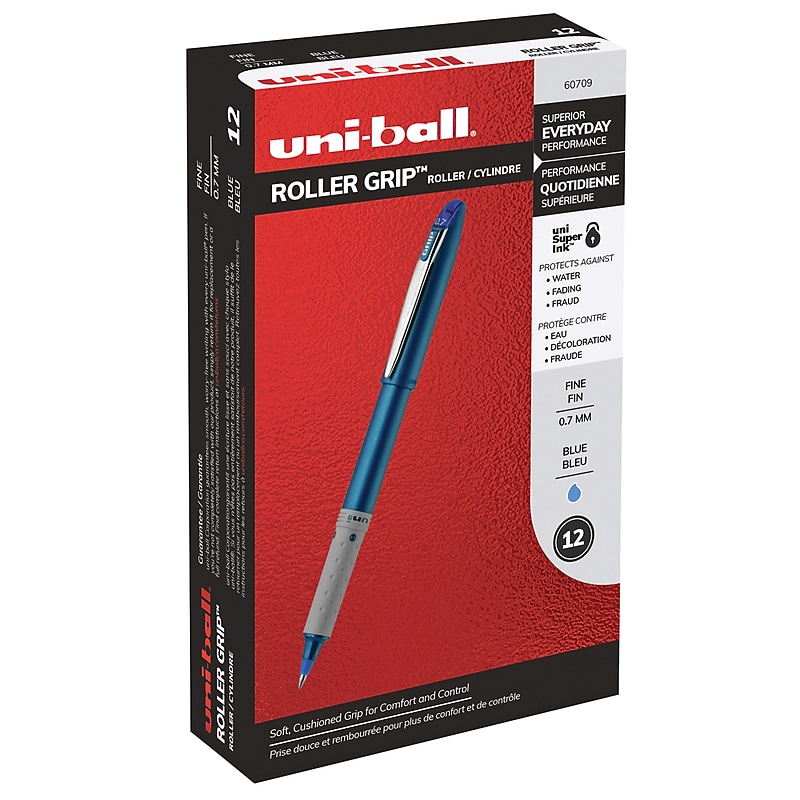 uniball Roller Grip Rollerball Pens, Fine Point, 0.7mm, Blue Ink, Dozen (60709) image 1