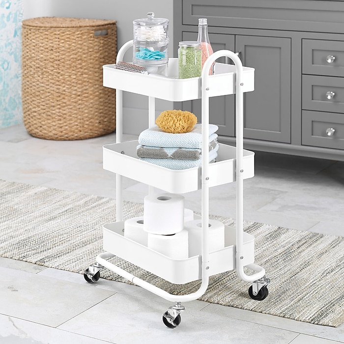 Whitmor 3-Shelf Metal Mobile Kitchen Cart with Lockable Wheels