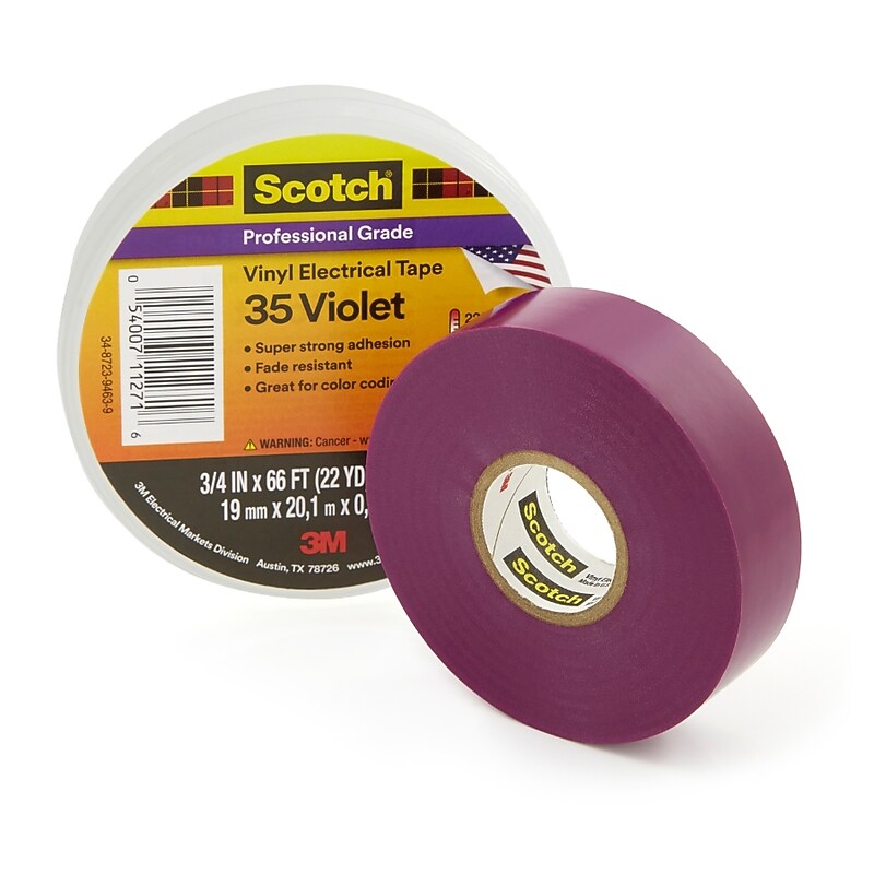 Scotch Professional Grade PVC Electrical Tape, 0.75" x 66', Violet (500-11271) image 1