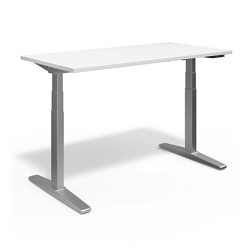 Union & Scale™ 55"W Electric Rectangular Adjustable Standing Desk with Micro Movements, White (UN62092) image 1