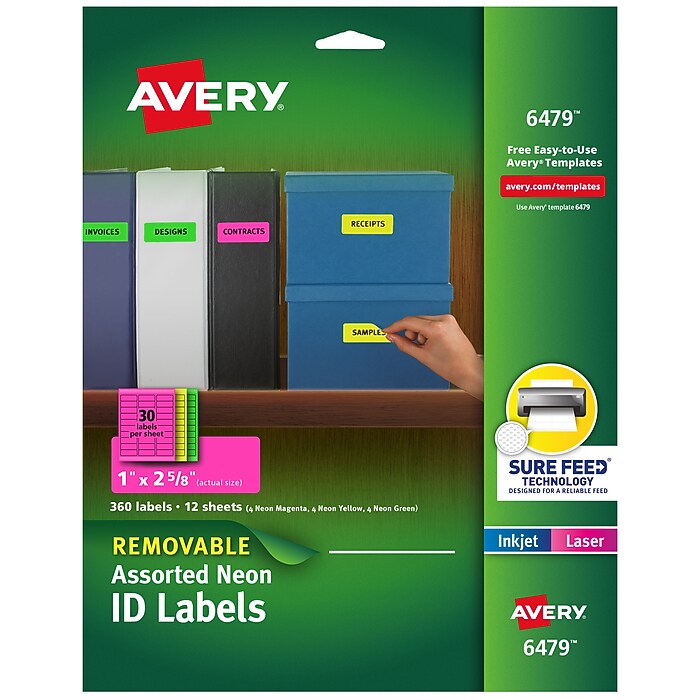 Avery Sure Feed Laser/Inkjet Removable ID Labels, 1