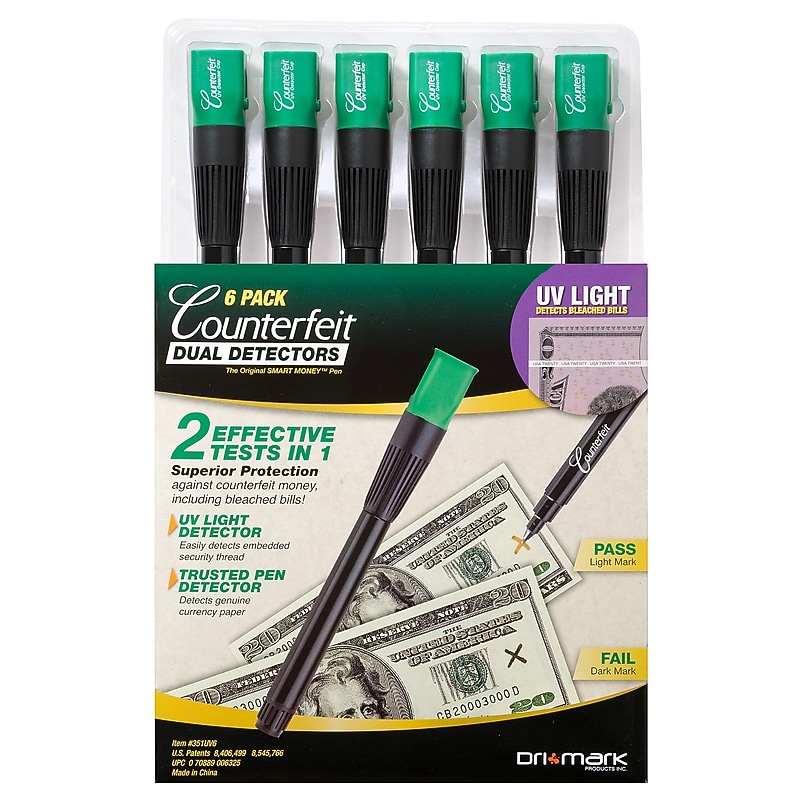 Dri Mark Dual Detector Counterfeit Pens, 6/Pack (351UV6) image 1