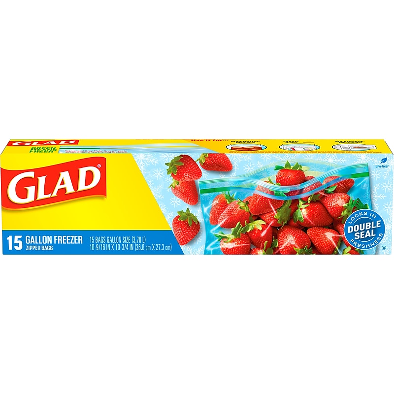 Glad Zipper Freezer Bags, Gallon, 15 Bags/Box (57034) image 1