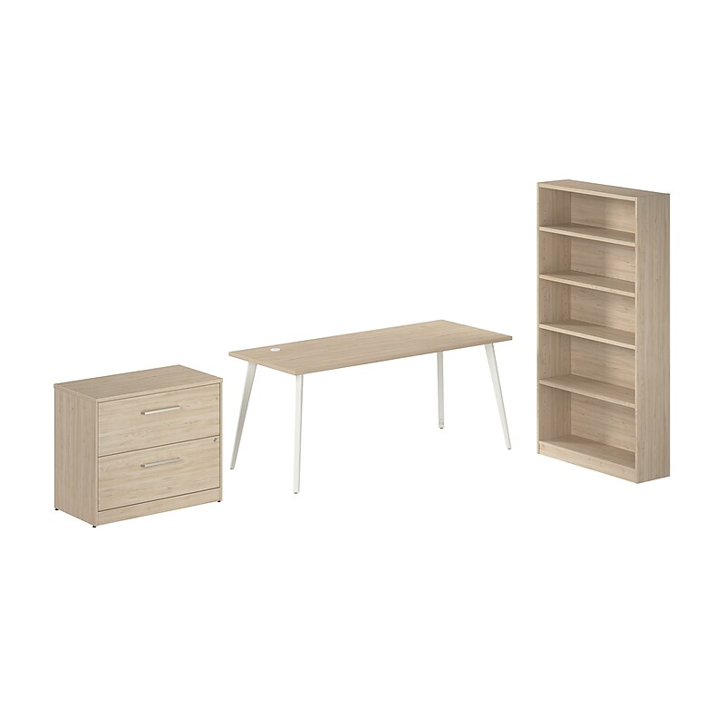 Bush Business Furniture Vista 72"W Desk with Lateral File Cabinet and Bookcase, Natural Elm (VST011NESU) image 1