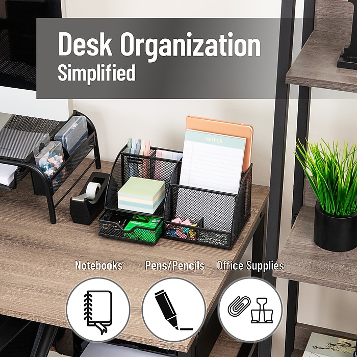 JEBELE 7-Fächer Schreibtisch-Organizer – Metall-Mesh, Schwarz, Für A4, Ordner, Magazine & Dokumente