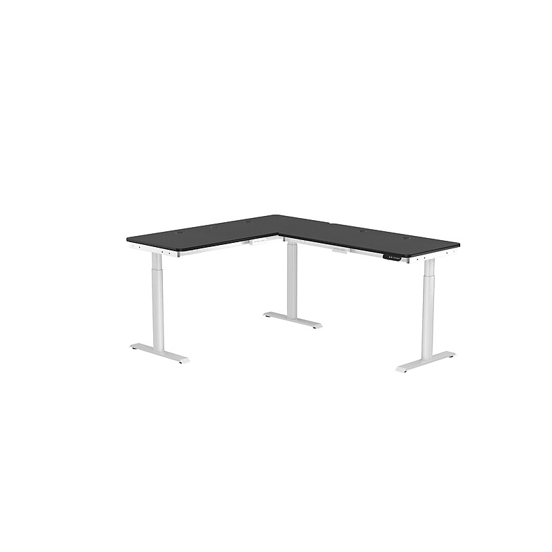 VersaDesk PowerLift 72"W Electric L-Shaped Adjustable Standing Desk, Black/White (PLLSD6072-WB-APP) image 1
