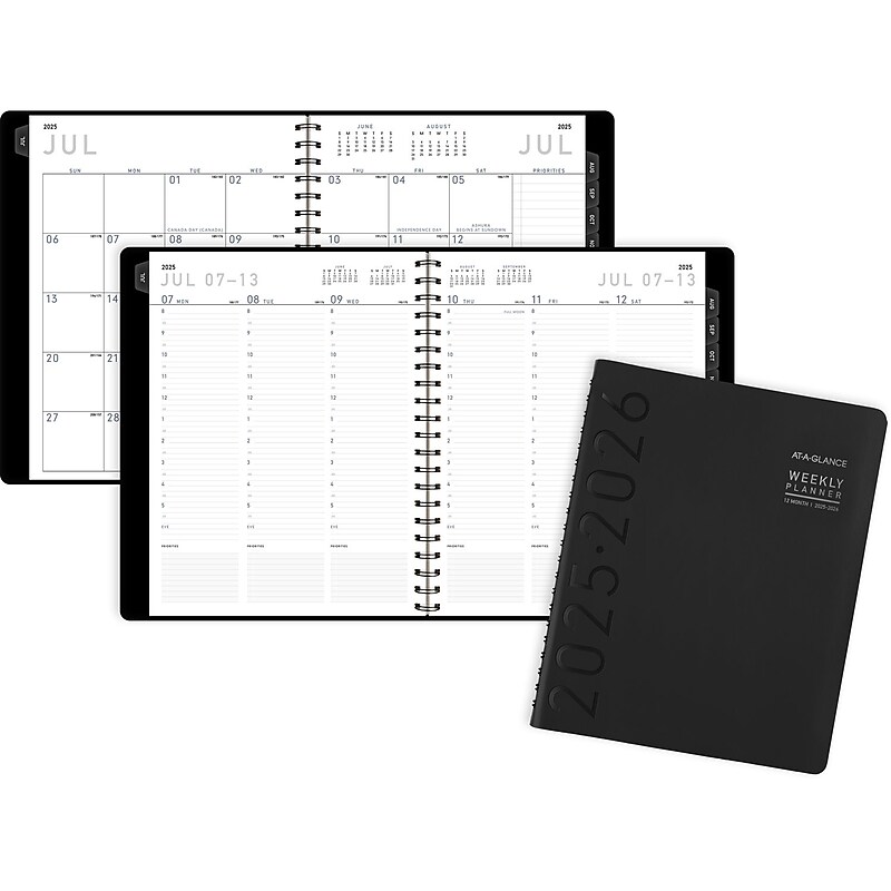 2025-2026 AT-A-GLANCE Contemporary 8.25" x 11" Academic Year Weekly & Monthly Planner, Faux Leather Cover, Black (70-957X-05-26) image 1