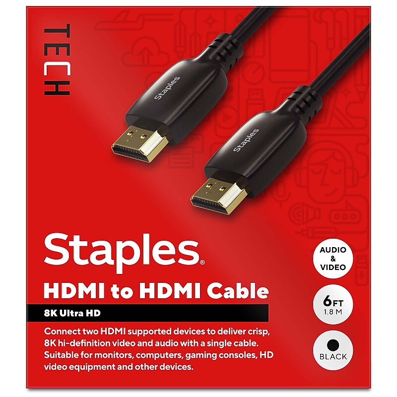 Staples TECH 6 ft. HDMI to HDMI Audio/Video Cable, Male to Male, Black (ST62477) image 1