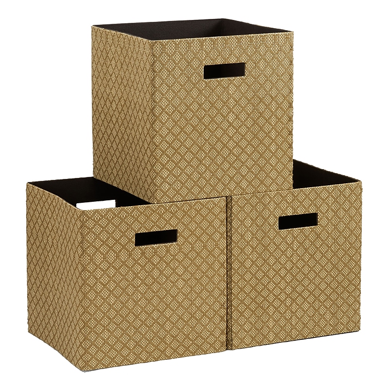 Household Essentials Medium Fabric Storage Cube, 11" x 10.5"x 10.5", 21 Qt., Beige, 3/Pack (ML-7060) image 1