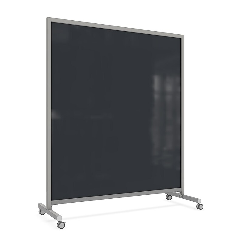 Ghent EZ Glass Mobile Dry-Erase Whiteboard, Aluminum Frame, 75"H x 62"W, Black (EZ1NA7562BK) image 1
