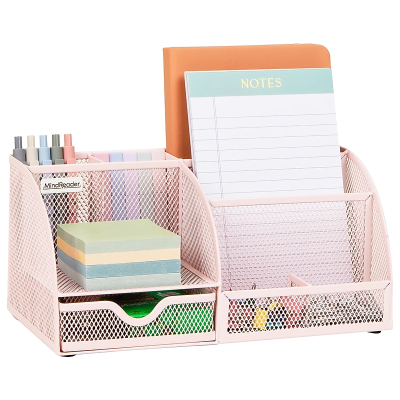 Mind Reader 7-Compartment Metal Desk Organizer, Pink (JOEORG-PNK) image 1