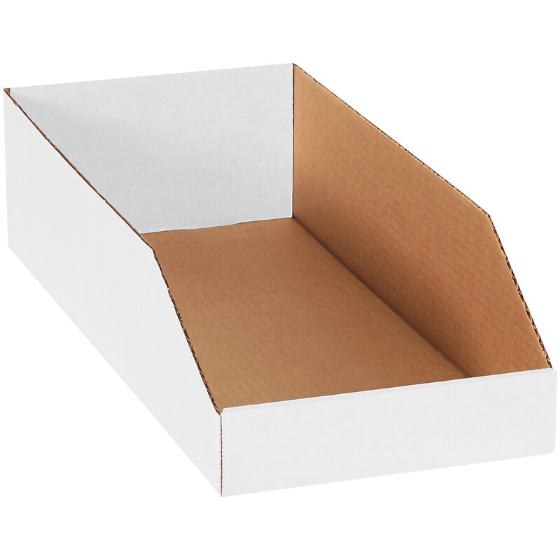 Partners Brand Medium Folding Corrugated Storage Bin, 18" x 4.5"x 8", White, 50/Bundle (BINBWZ818) image 1