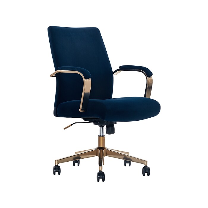 Thomasville Furniture Joelle Ergonomic Fabric Metal Desk Chair Blue Gold 60068 Staples