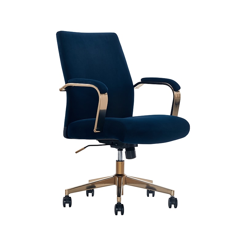 Thomasville Furniture Joelle Ergonomic Fabric/Metal Desk Chair, Blue/Gold (60068) image 1