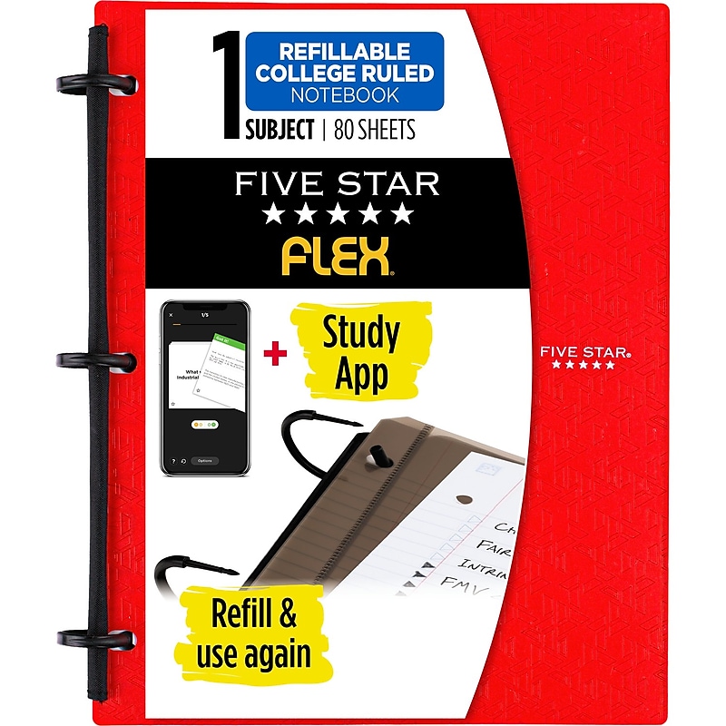 Five Star Flex 1-Subject Notebooks, 8.5" x 11", College Ruled, 80 Sheets, Assorted (08120) image 1
