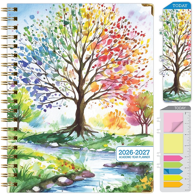 2026-2027 Excello Brands 8.5" x 11" Academic Weekly & Monthly Planner, Paperboard Cover, Tree Seasons (FSHN-AY26-8511-20) image 1