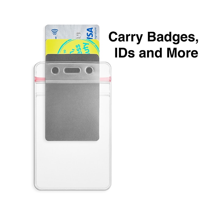 Staples Vertical Sealable ID Badge Holders, 5" x 3", Vinyl, Clear, 50/Pack  (51923) | Staples