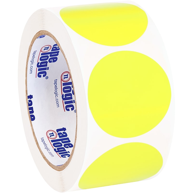 Tape Logic Inventory Circle Labels, 2", Fluorescent Yellow, 500/Roll (DL613L) image 1
