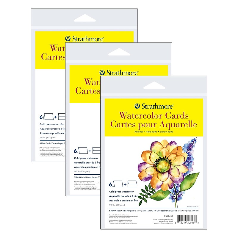 Strathmore 300 Series Watercolor Cards & Envelopes, 6.875" x 5", White, 6/Pack, 3 Packs/Bundle (STTP305150-3) image 1