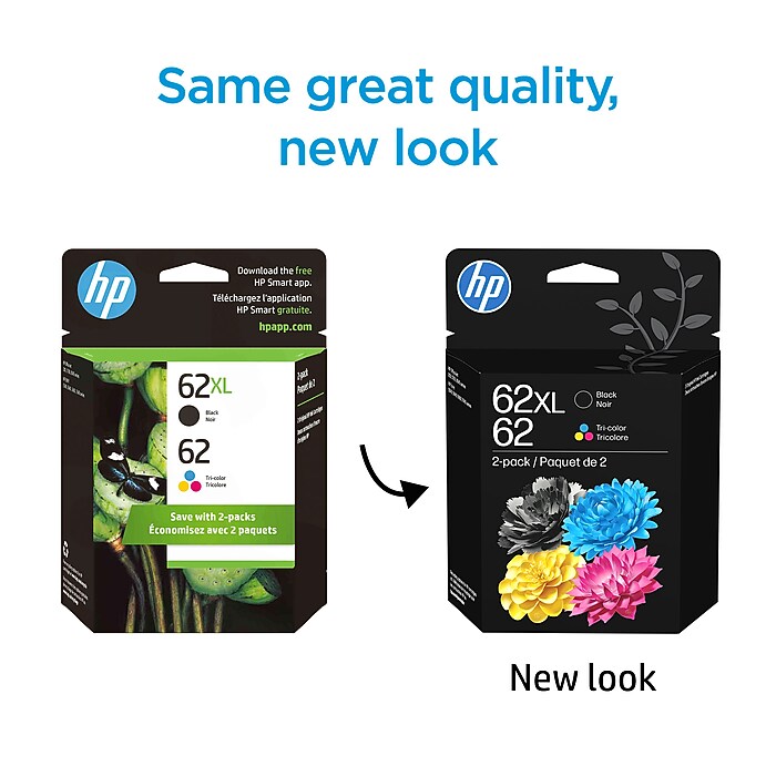 HP 62XL/62 Black High Yield and Tri-Color Standard Yield Ink