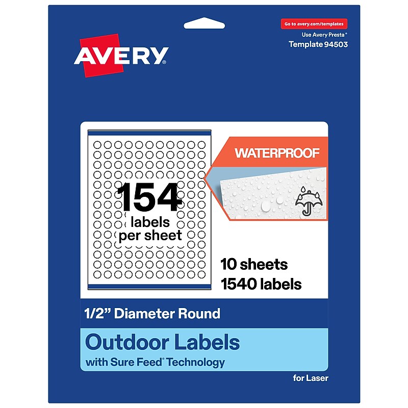 Avery Round Laser Multipurpose Labels, 0.5" Dia., White, 1540/Pack (19479399412) image 1