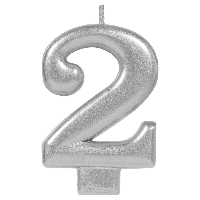 Party City Number 2 Birthday Candle, Silver (AM170578) image 1