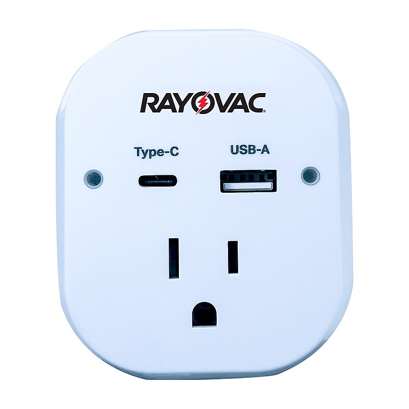 RAYOVAC Outlet Adapter with 2 USB Ports,  300-Joules, White (PN201) image 1