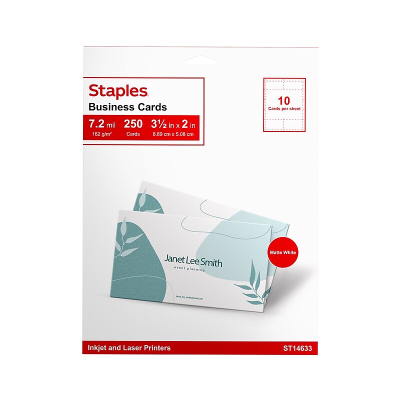 Staples Business Cards, 3.5"W x 2"L, White 250/Pack (14633-CC) image 1