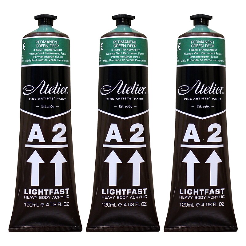 Chroma Atelier A2 Lightfast Acrylic Paint Tube, Green Deep, 4 oz., 3/Bundle (CRM771-3) image 1