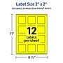 Avery Laser/Inkjet Square Multipurpose Labels, 2" x 2", Neon Yellow, 240/Pack (94107)~#|#~A31945BF-4024-45AE-BAE0DBF3ACF5F0D4_sc7