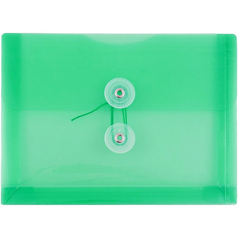 JAM Paper Premium Plastic Filing Envelope with Button & String Closure, Green, 3/Pack (920B1GRX3) image 1