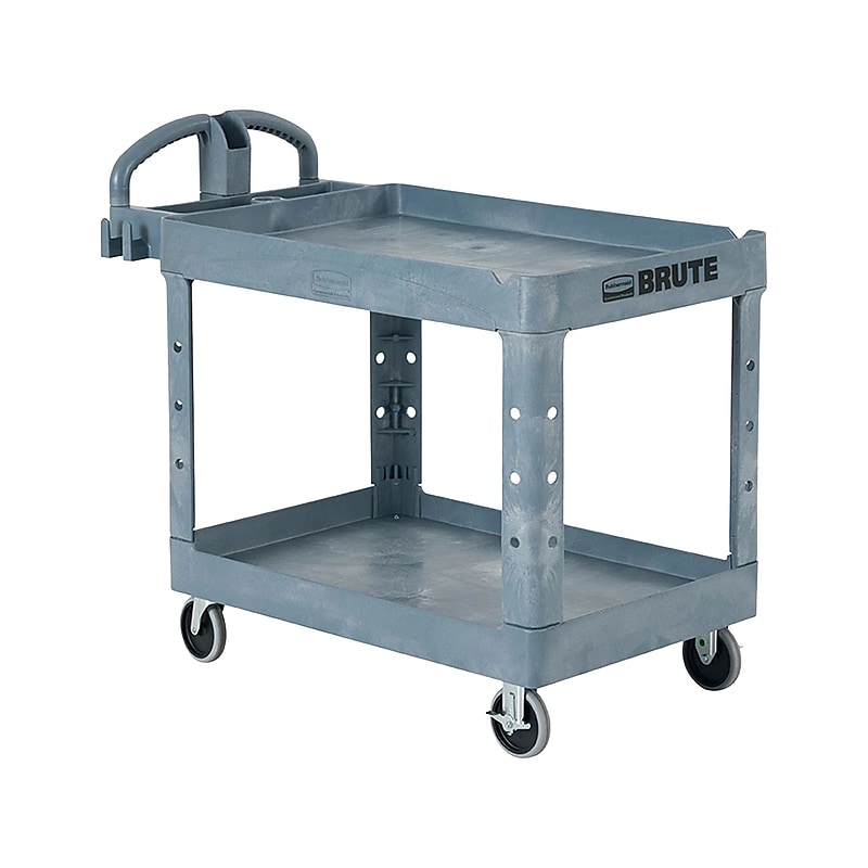 Rubbermaid BRUTE 2-Shelf Foam Mobile Heavy-Duty Utility Cart with Locking and Swivel Casters, Gray (2192464) image 1