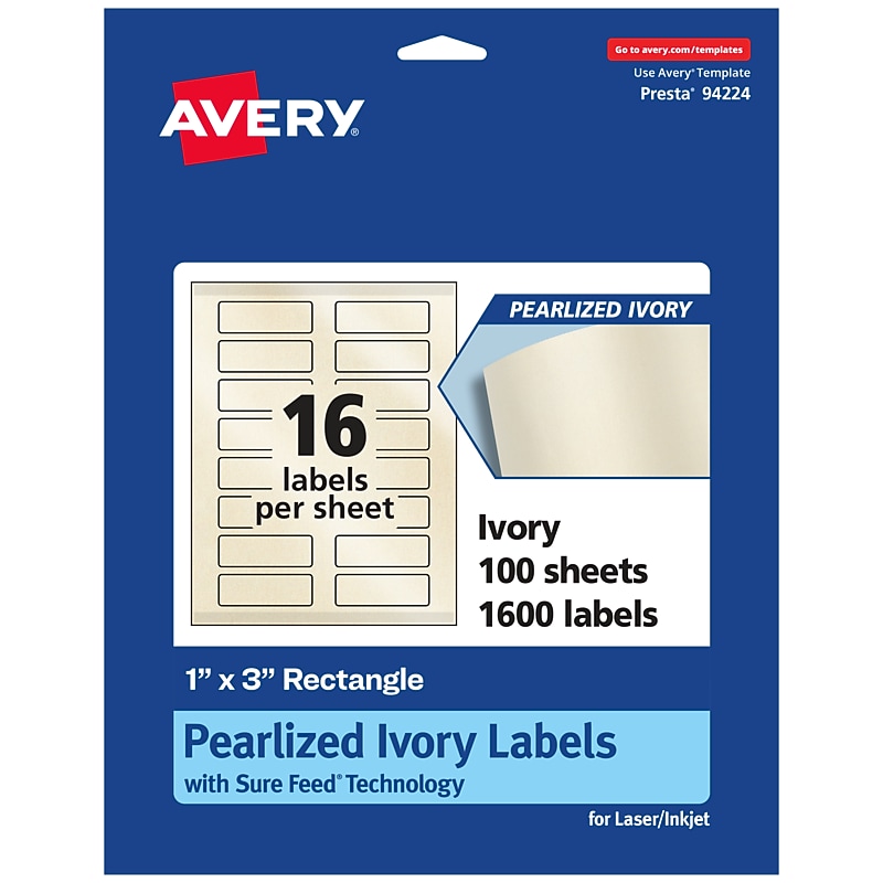 Avery Pearlized Ivory Rectangle Multipurpose Labels, 1" x 3", Ivory, 1600/Box (94224) image 1