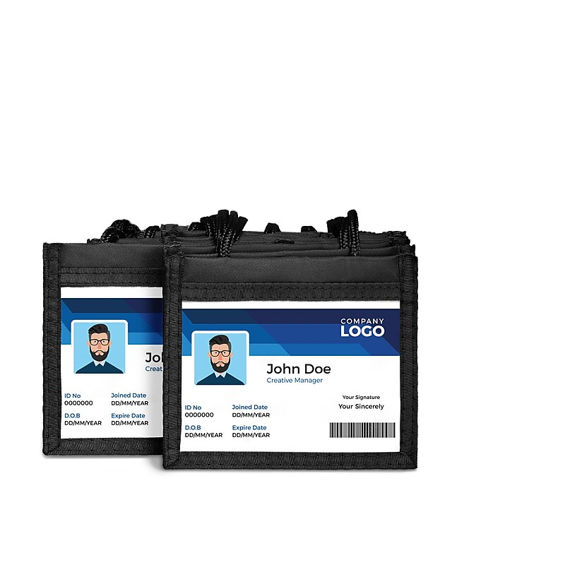 Staples ID Badge Holders with Lanyard, Adjustable 48" Length, Nylon, Black/Clear, 10/Pack (19939) image 1