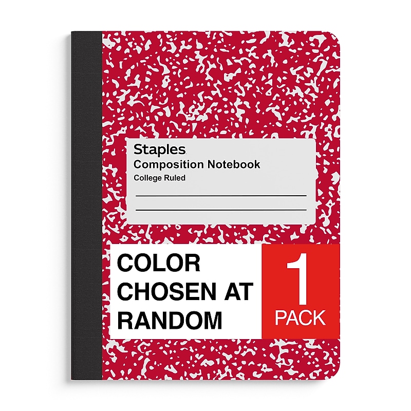 Staples 1-Subject Composition Notebook, 7.5" x 9.75", College Ruled, 100 Sheets, Color chosen at random (ST55063C) image 1