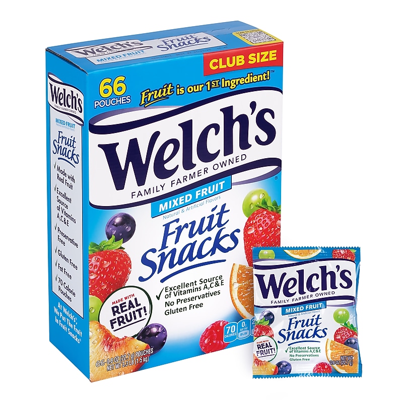 Welch's Gluten Free Mixed Fruit Snacks Gummies, 0.8 oz., 66 Packs/Box (209-00320) image 1