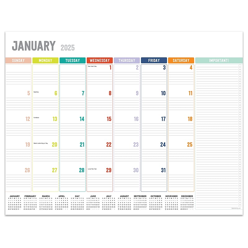 2025 TFP Rainbow 22" x 17" Monthly Dry-Erase Desk Pad Calendar (25-8206) image 1