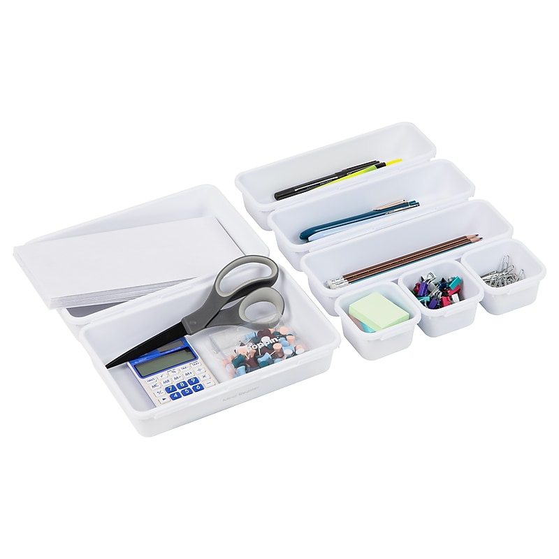 Mind Reader 8-Piece Plastic Drawer Organizer, White (8INTBOX-WHT) image 1
