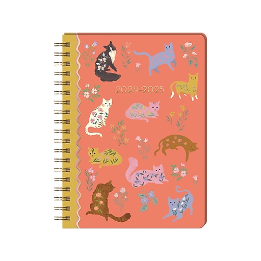 20242025 Punch Studio Floral Cats 7" x 9.5" Weekly & Monthly Planner