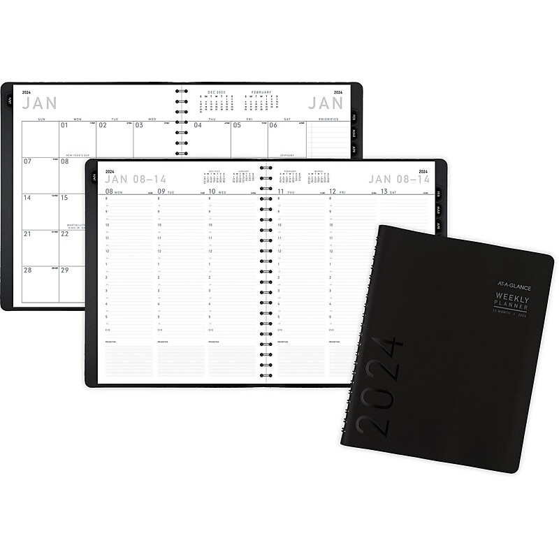 2024 AT-A-GLANCE Contemporary 9.5" x 11" Weekly & Monthly Planner, Faux Leather Cover, Black (70-950X-05-24) image 1